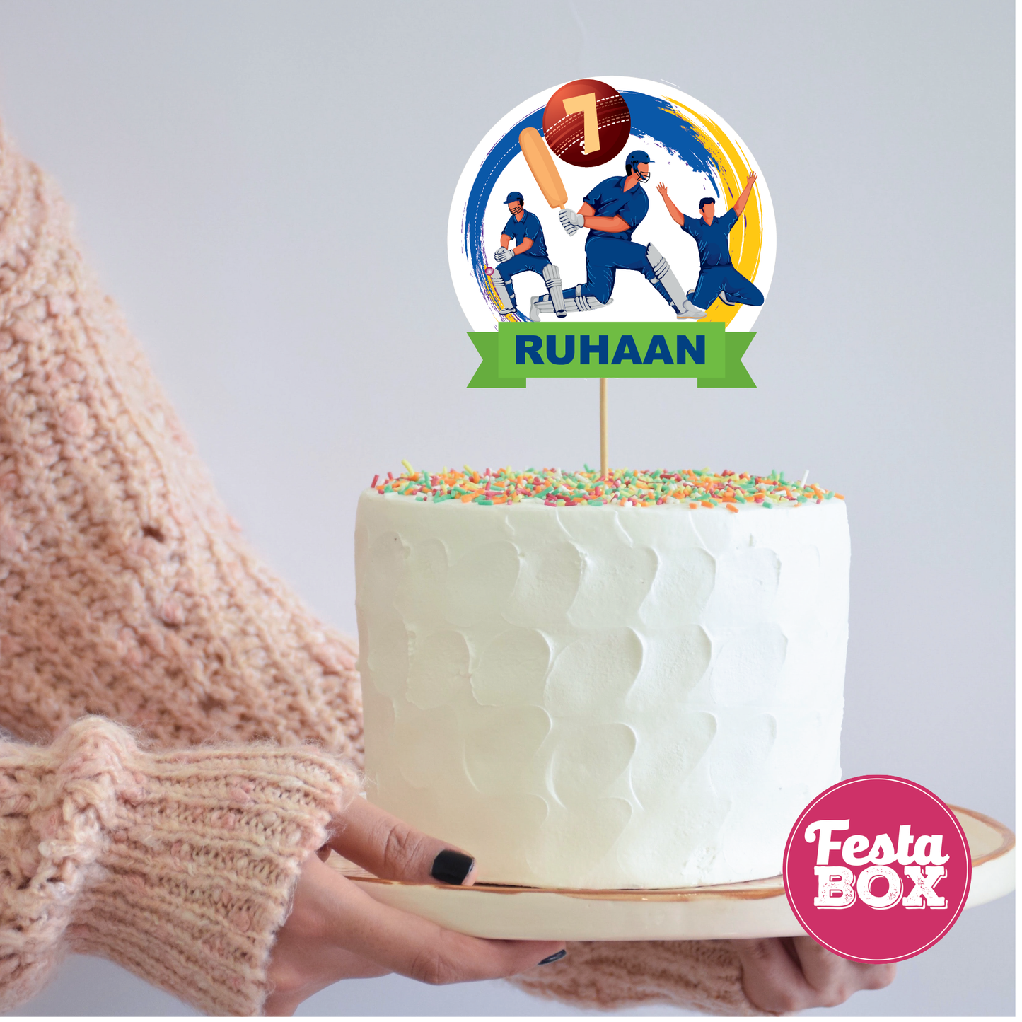 Cake Topper for Birthday Party Decoration - Cricket Theme - Option 2