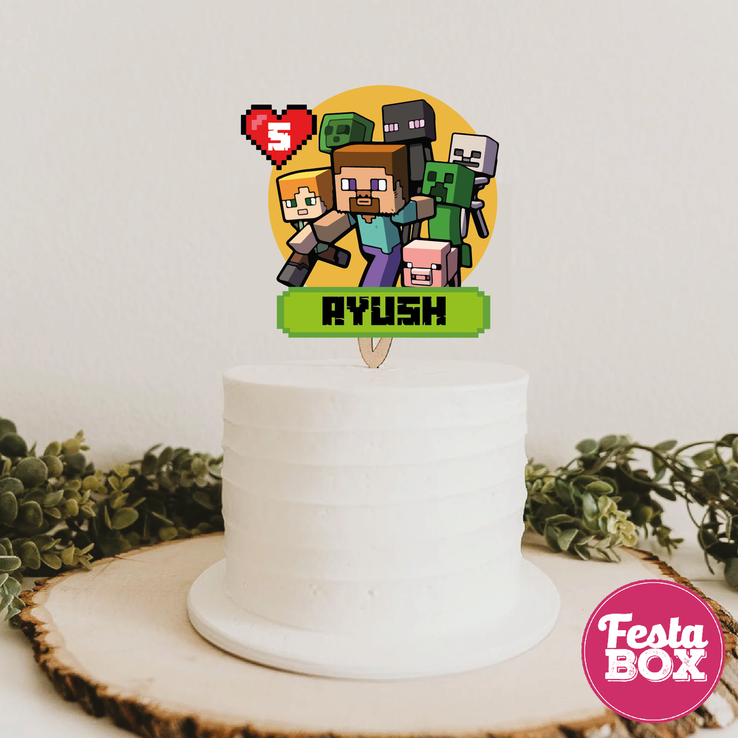 Cake Topper for Birthday Party Decoration - Minecraft Theme - Option 3