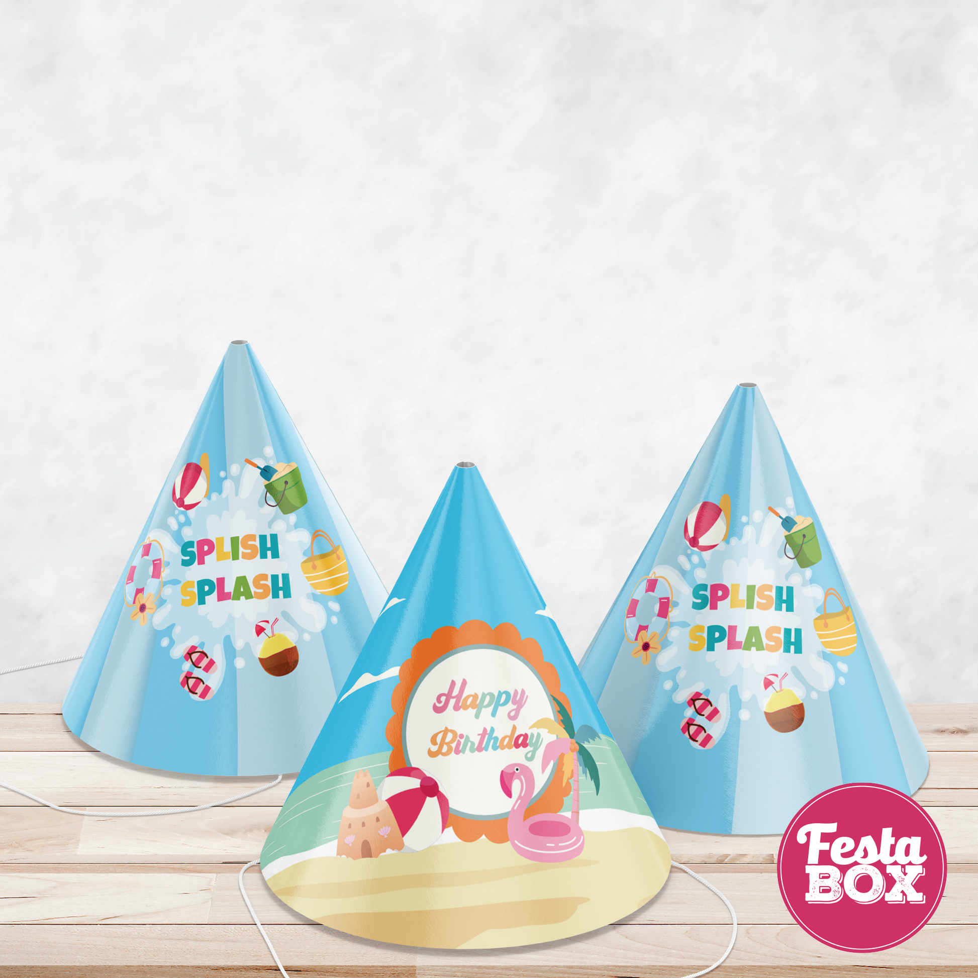 Birthday Celebration Caps - Beach Theme (Set of 6) - Assorted