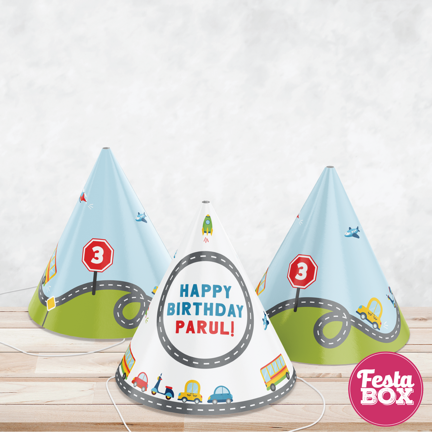 Birthday Celebration Caps - Transport Theme (Set of 6) - Assorted