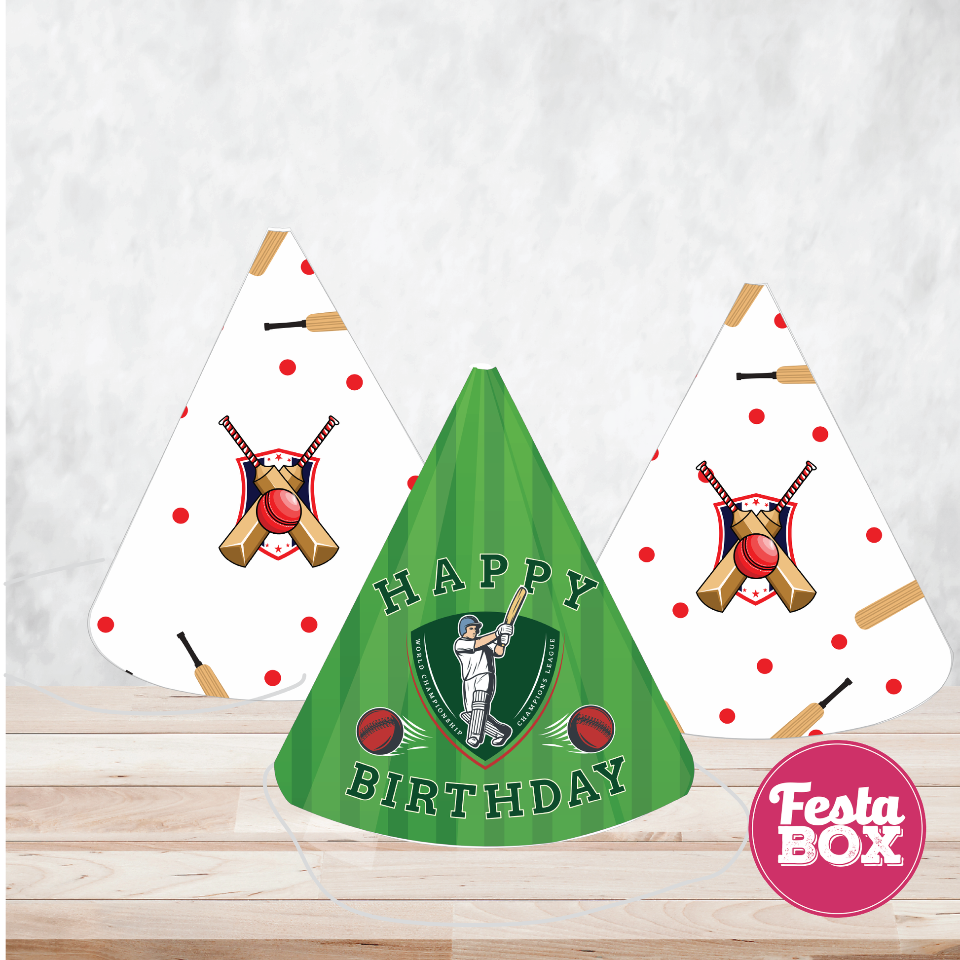 Birthday Celebration Caps - Cricket Theme (Set of 6) - Assorted
