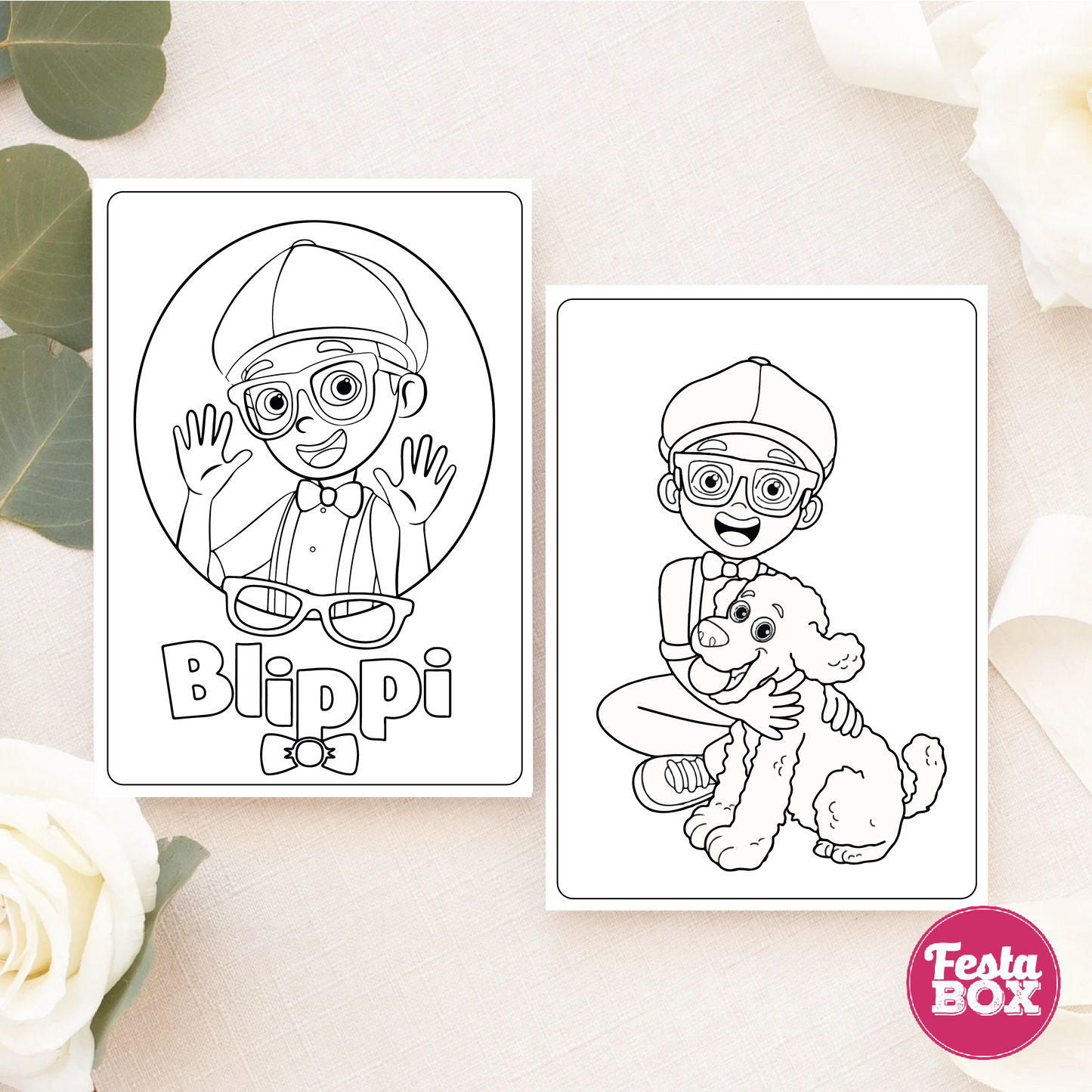 Birthday Activities Game - Colouring Sheet (2 per set) - Blippi Theme (Set of 6)