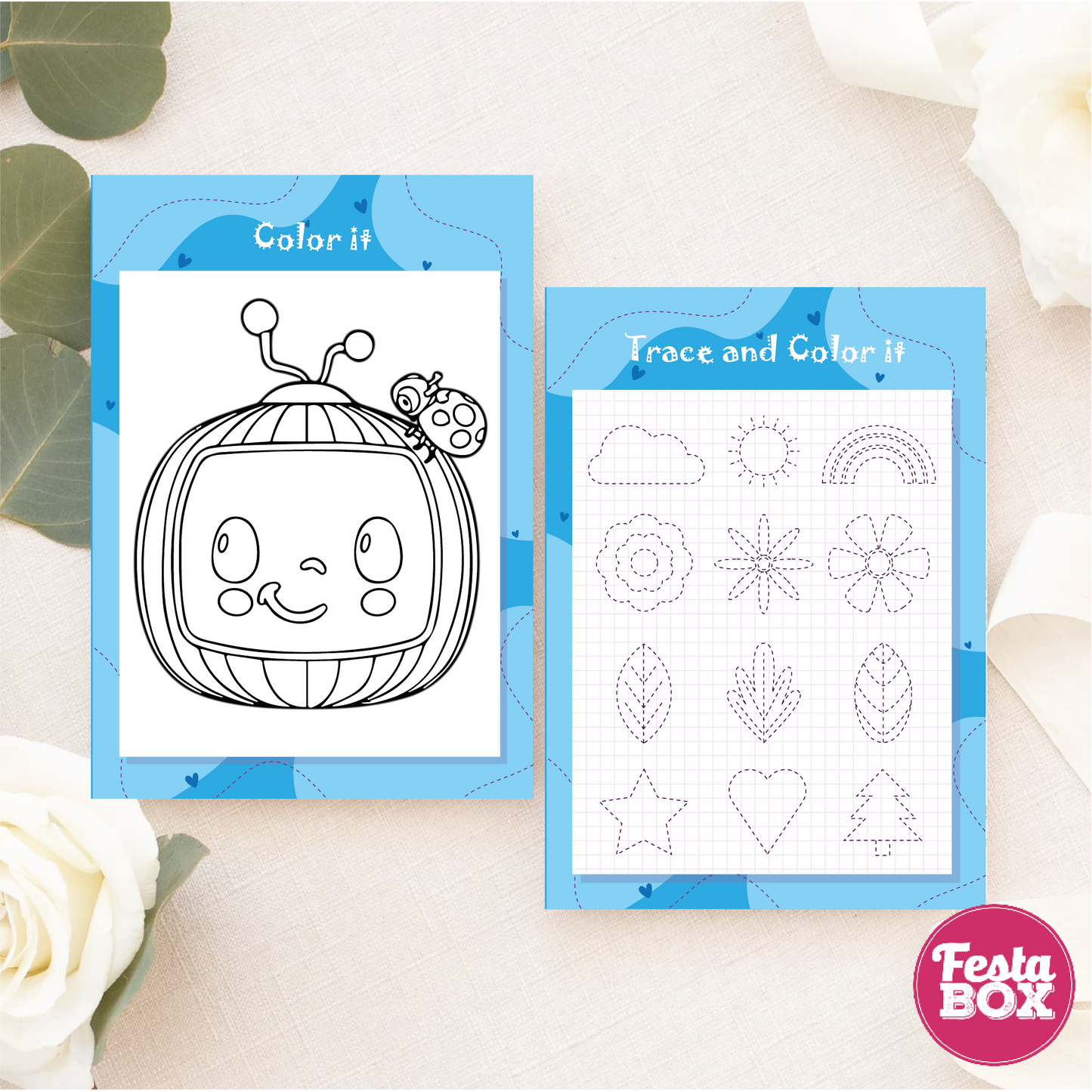 Birthday Activities Game - Colouring Sheet (2 per set) - Cocomelon Theme (Set of 6)