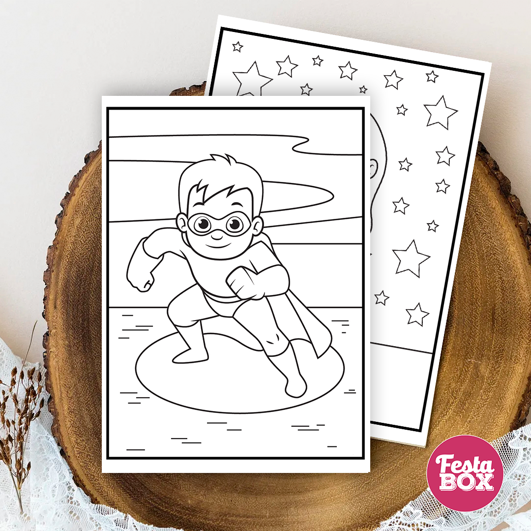 Birthday Game - Colouring Sheet (2 per set) - Superhero Theme (Set of 6)