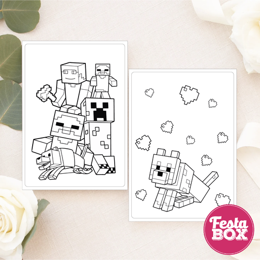 Birthday Activities Game - Colouring Sheet (2 per set) - Minecraft Theme