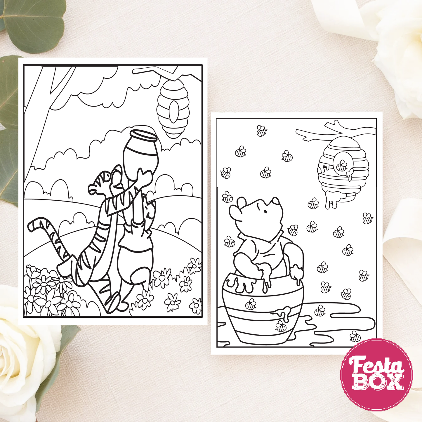 Birthday Activities Game - Colouring Sheet (2 per set) - Winnie the PoohTheme (Set of 6)