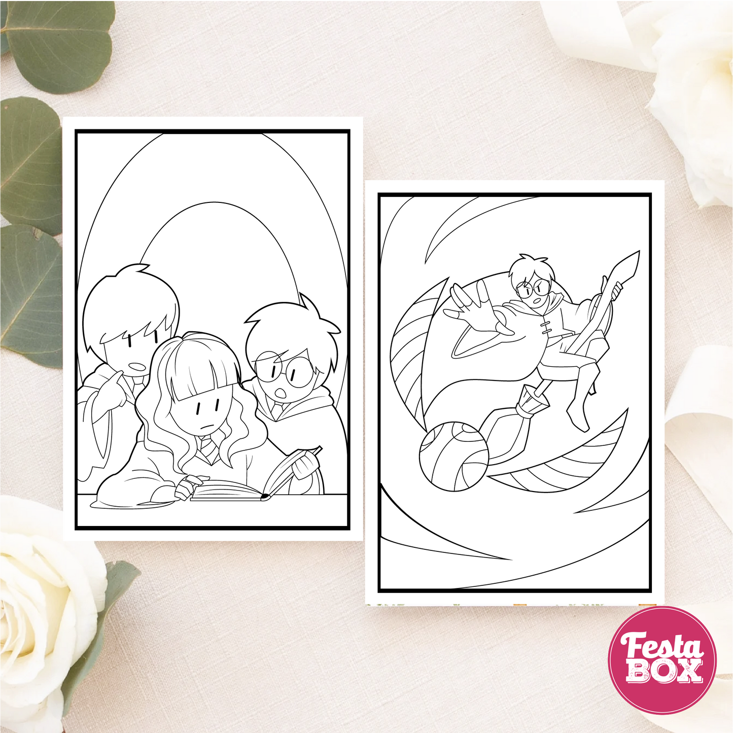 Birthday Game - Colouring Sheet (2 per set) -Harry Potter Theme (Set of 6)