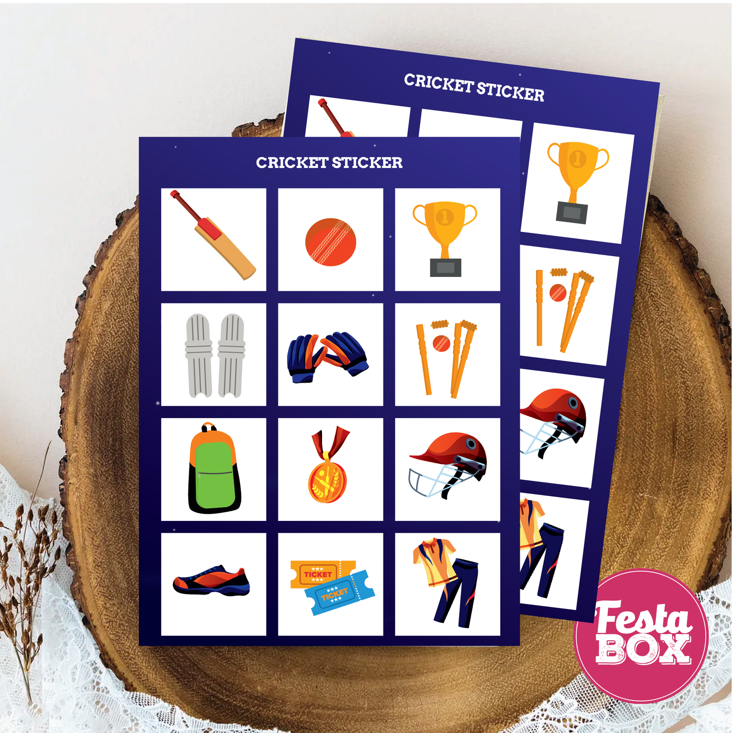 Birthday Activities Game - Sticker Sheets - Cricket Theme (Set of 6)