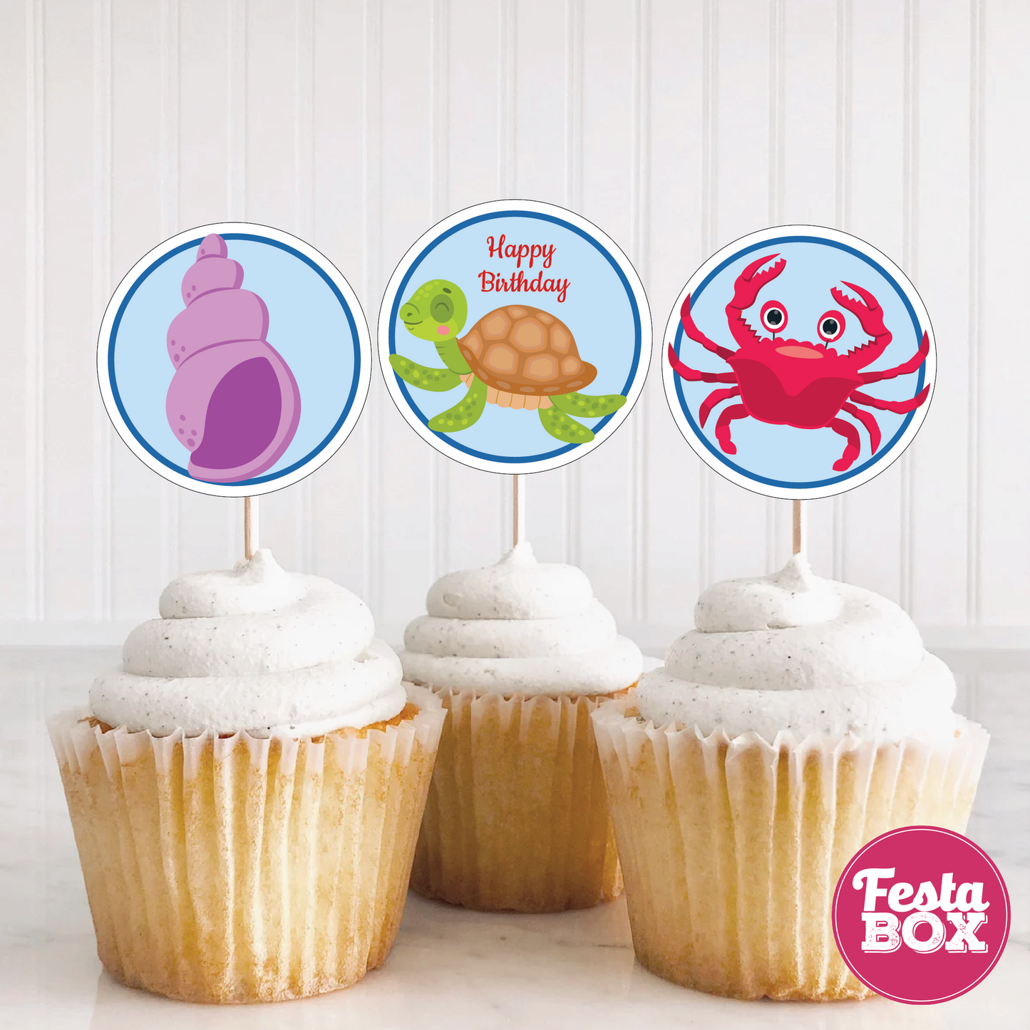Cupcake Topper Birthday Party Decoration - Under the Sea Theme (Set of 6) - Assorted