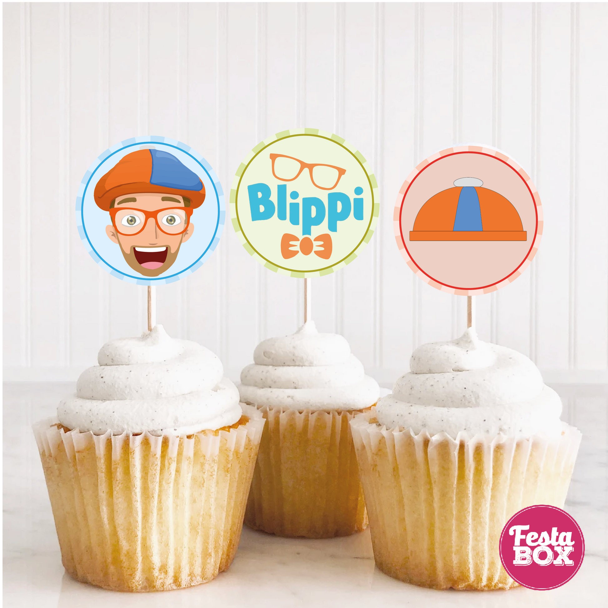 Cupcake Topper - Blippi Theme (Set of 6) - Assorted