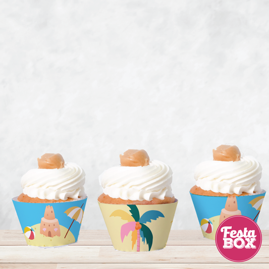 Cupcake Wrappers for Birthday Party - Beach Theme (Set of 6) - Assorted