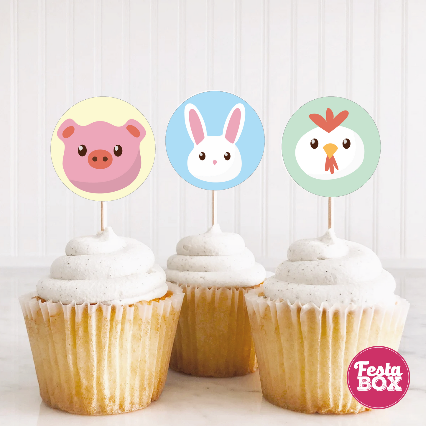 Cupcake Topper for Birthday Party - Farm Animals Theme - Assorted (Option 1)