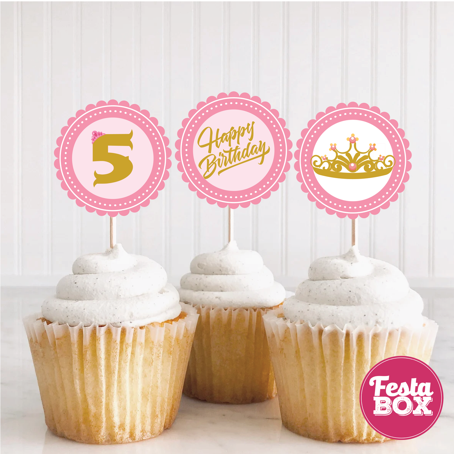 Cupcake Topper for Birthday Party Decoration - Princess Theme (Set of 6) - Assorted Option 2