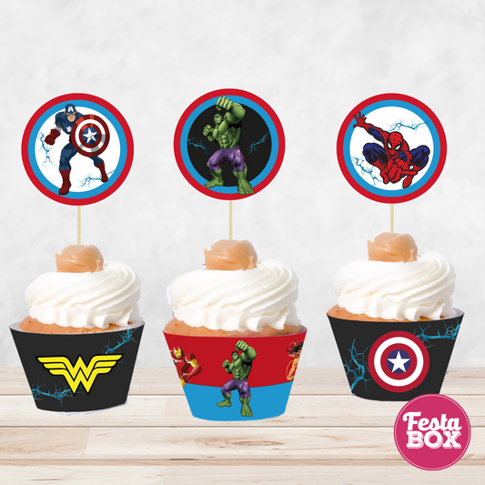 Cupcake toppers and wrappers for Birthday Party Decoration - Avengers Theme