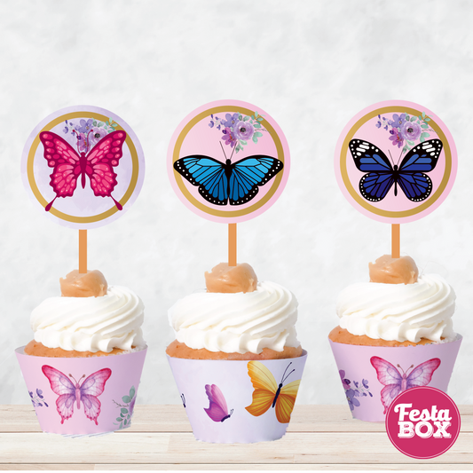 Cupcake Wrappers for Birthday Party Decoration - Butterfly Theme - Assorted