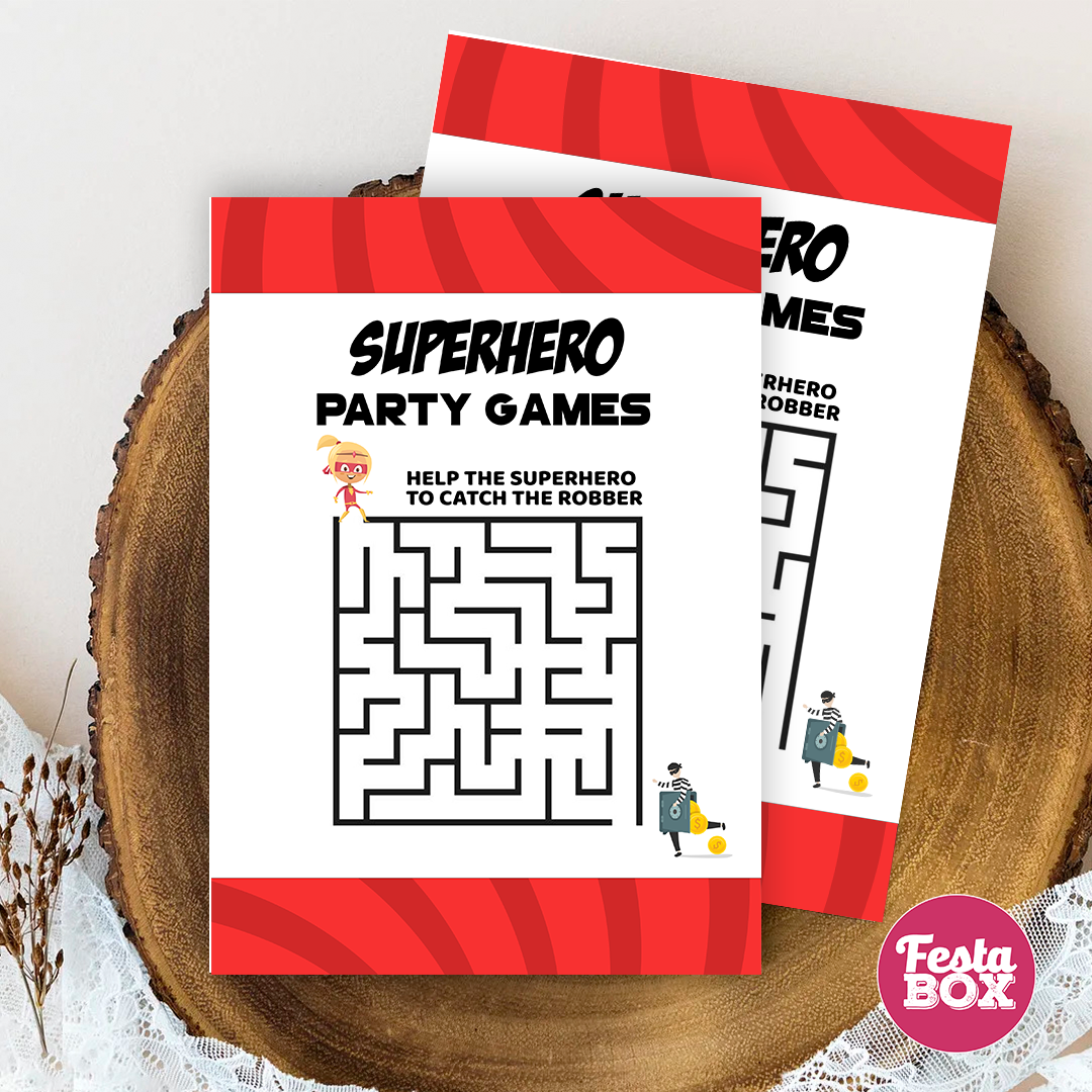Birthday Game - Catch the Robber - Superhero Theme (Set of 6)