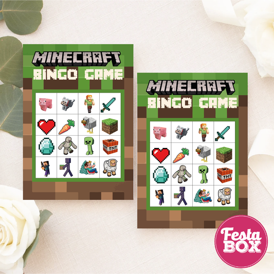 Birthday Game - Bingo - Minecraft Theme (Set of 6)
