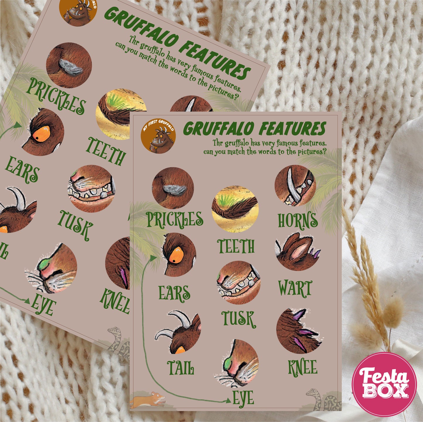 Birthday Game - Match The Features - Gruffalo Theme (Set of 6)