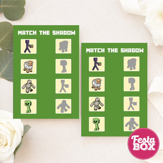Birthday Game - Match the shadow  - Minecraft Theme (Set of 6)