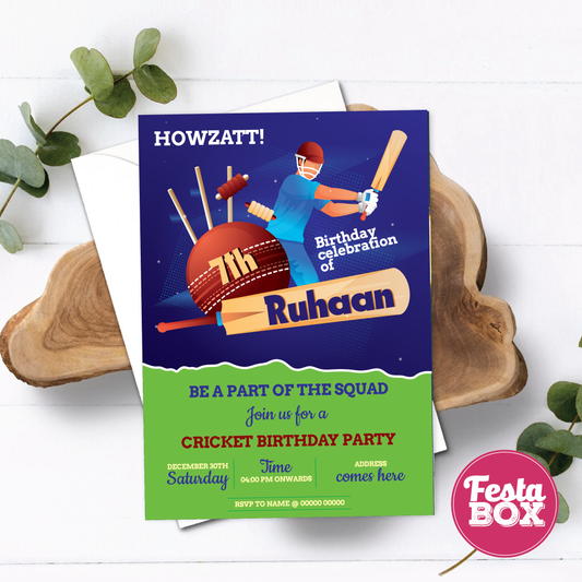 Birthday Party Invitation - Cricket Theme (Set of 6) - Option 1