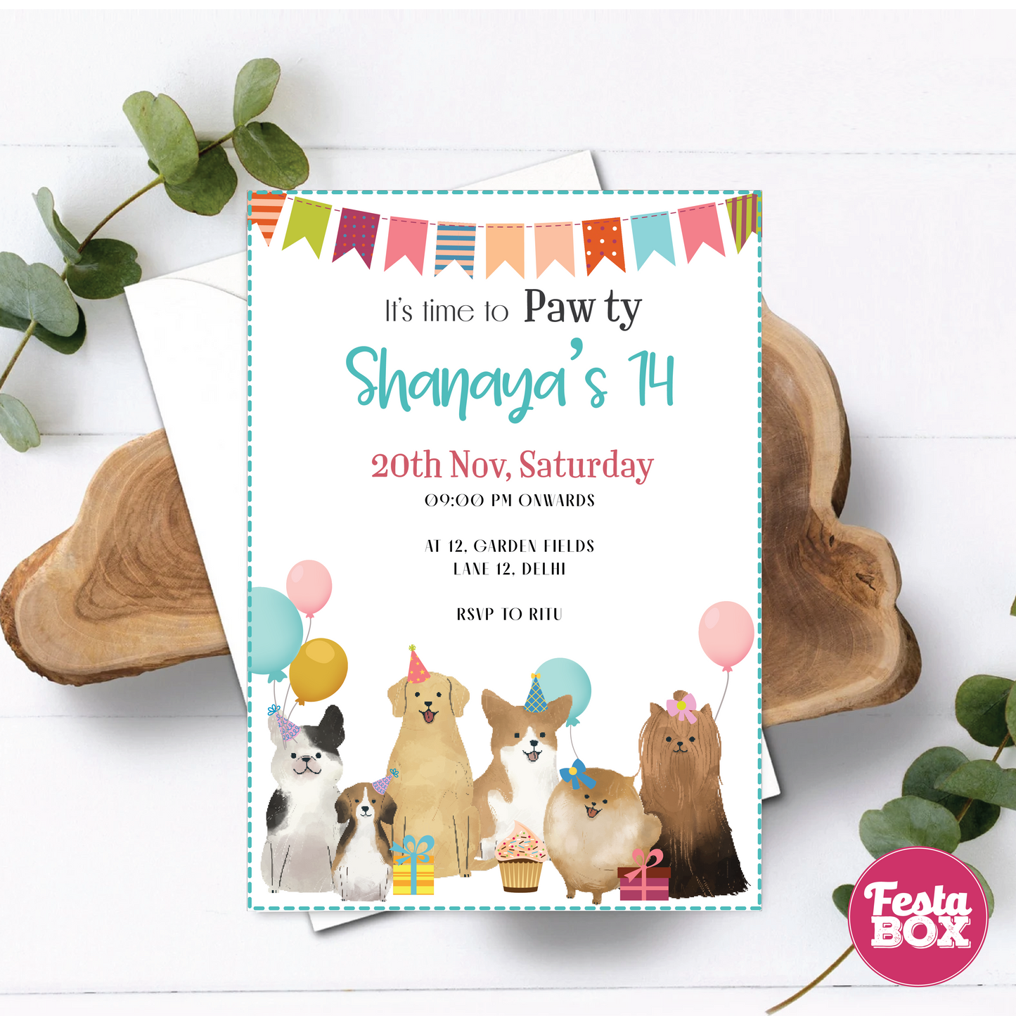 The birthday party invitations with the Puppy Birthday Party Theme by Festabox