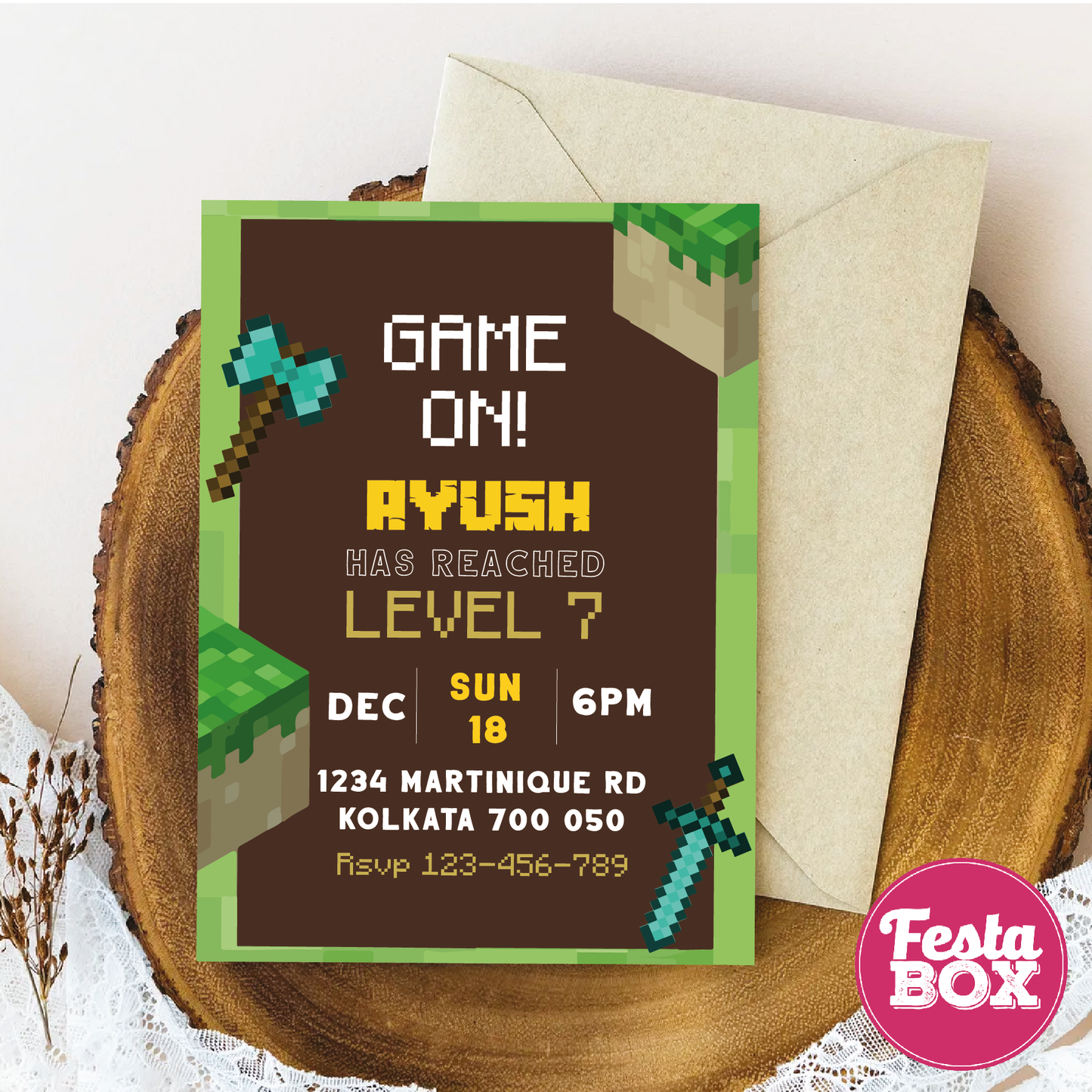 Birthday Party Invitation - Minecraft Theme