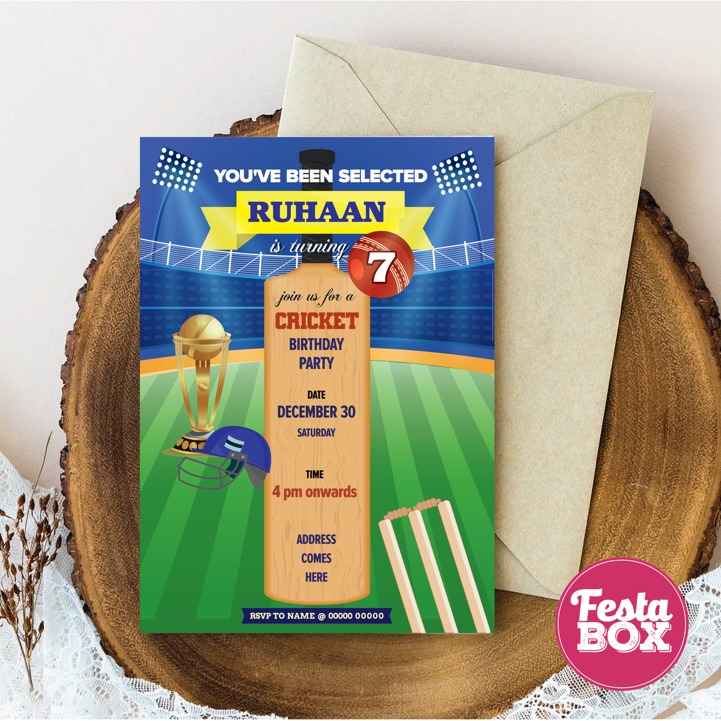 e-Invite for Birthday Party - Cricket Theme - Option 2