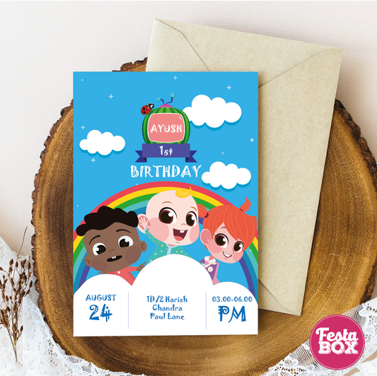 Birthday Party Invitation - Cocomelon Theme by Festabox (Set of 6) - Option 2