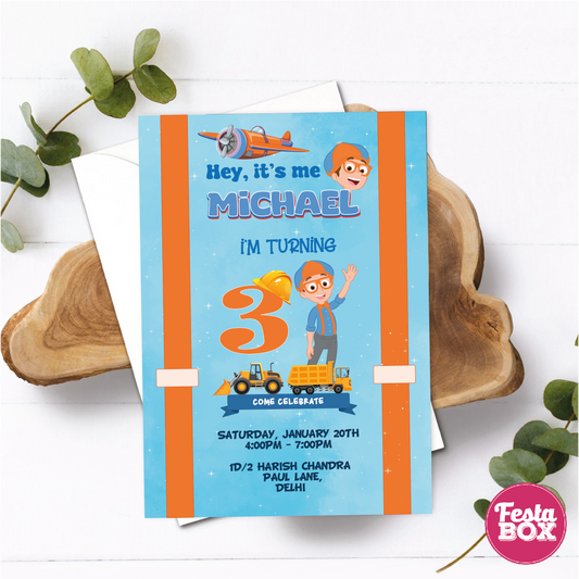 Birthday Party Invitation - Blippi Theme by Festabox (Set of 6) - Option 2