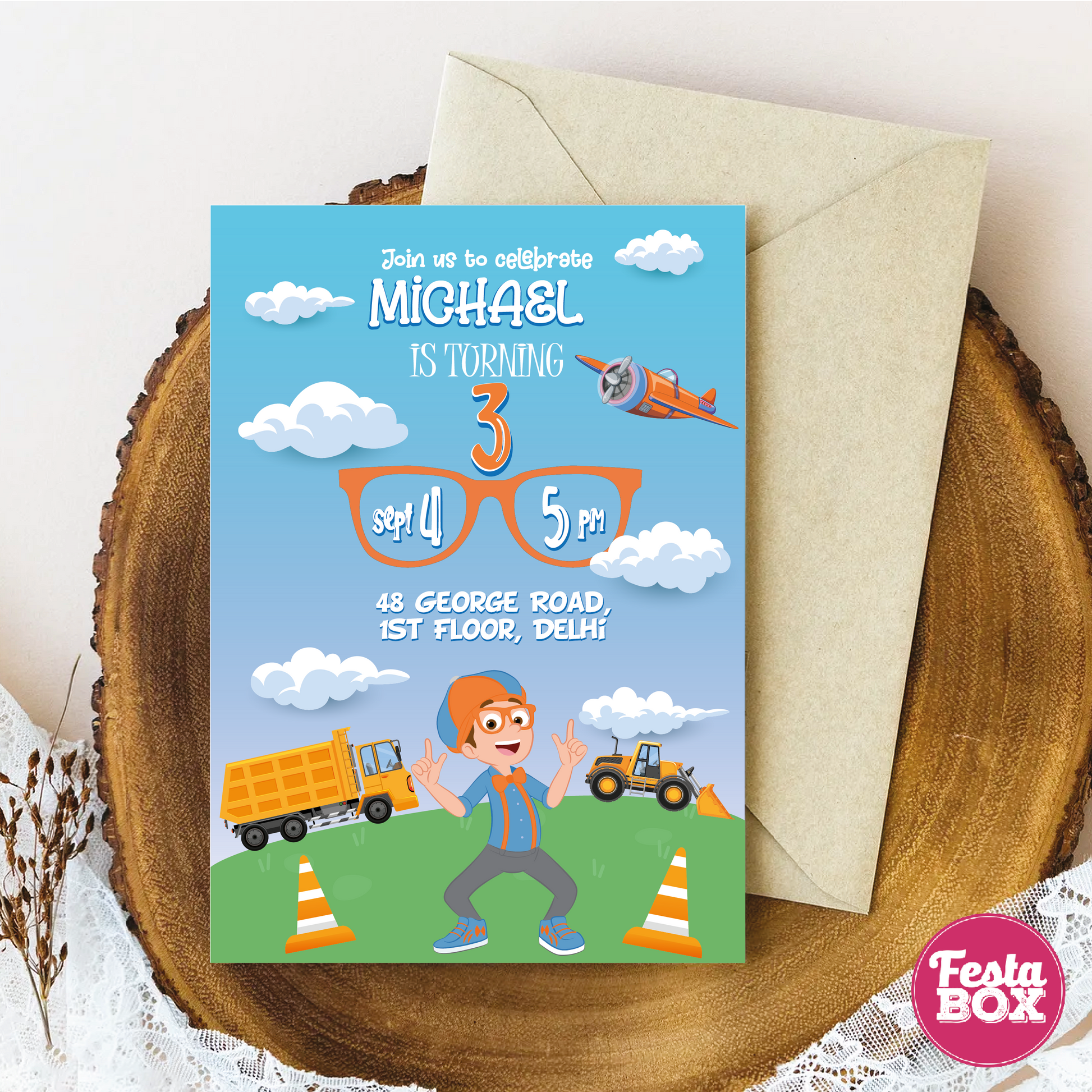 e-Invite for Birthday Party - Blippi Theme by Festabox - Option 1