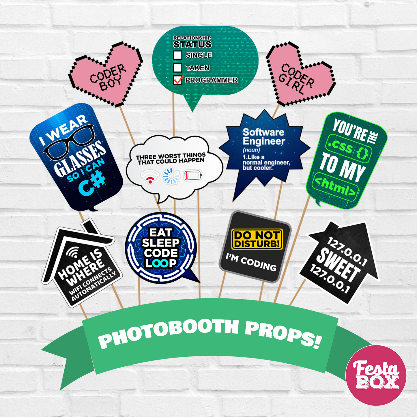 Party Props for Birthday Party - Coding Theme by Festabox (11 nos.)