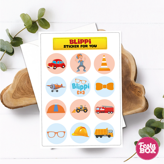 Birthday Activities Game - Sticker Sheets - Blippi Theme by Festabox (Set of 6)