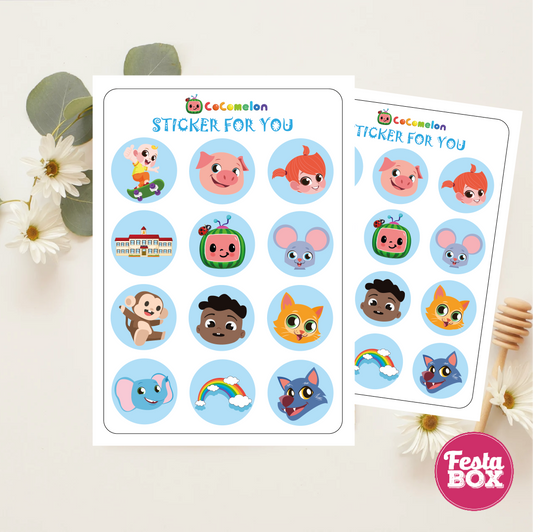 Birthday Activities Game - Sticker Sheets - Cocomelon Theme by Festabox (Set of 6)