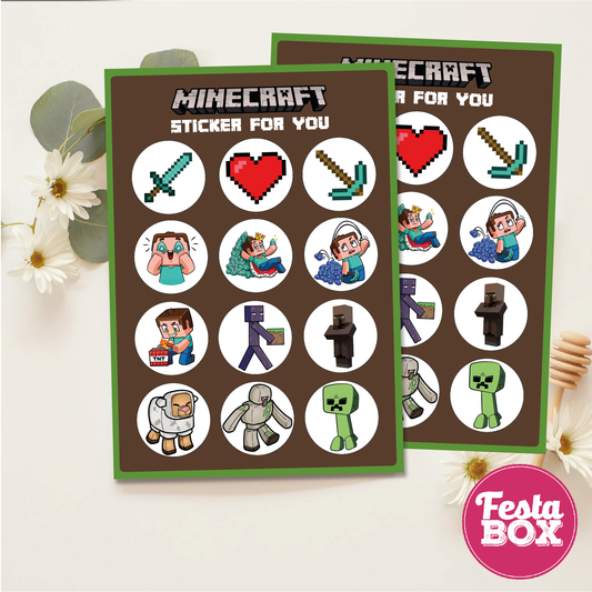 Return Gift Items for Birthday Party - Sticker Sheets - Mincecraft Theme by Festabox (Set of 6)