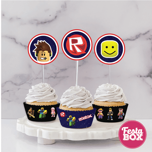 Cupcake toppers and wrappers for Birthday Party Decoration - Roblox Theme - Assorted