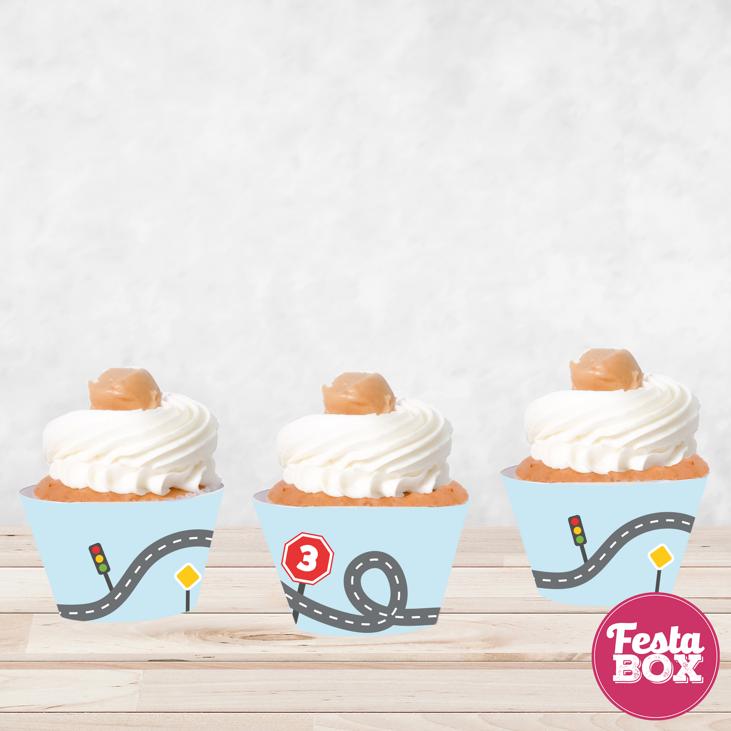 Cupcake Wrappers for Birthday Party Decoration - Transport Theme (Set of 6)