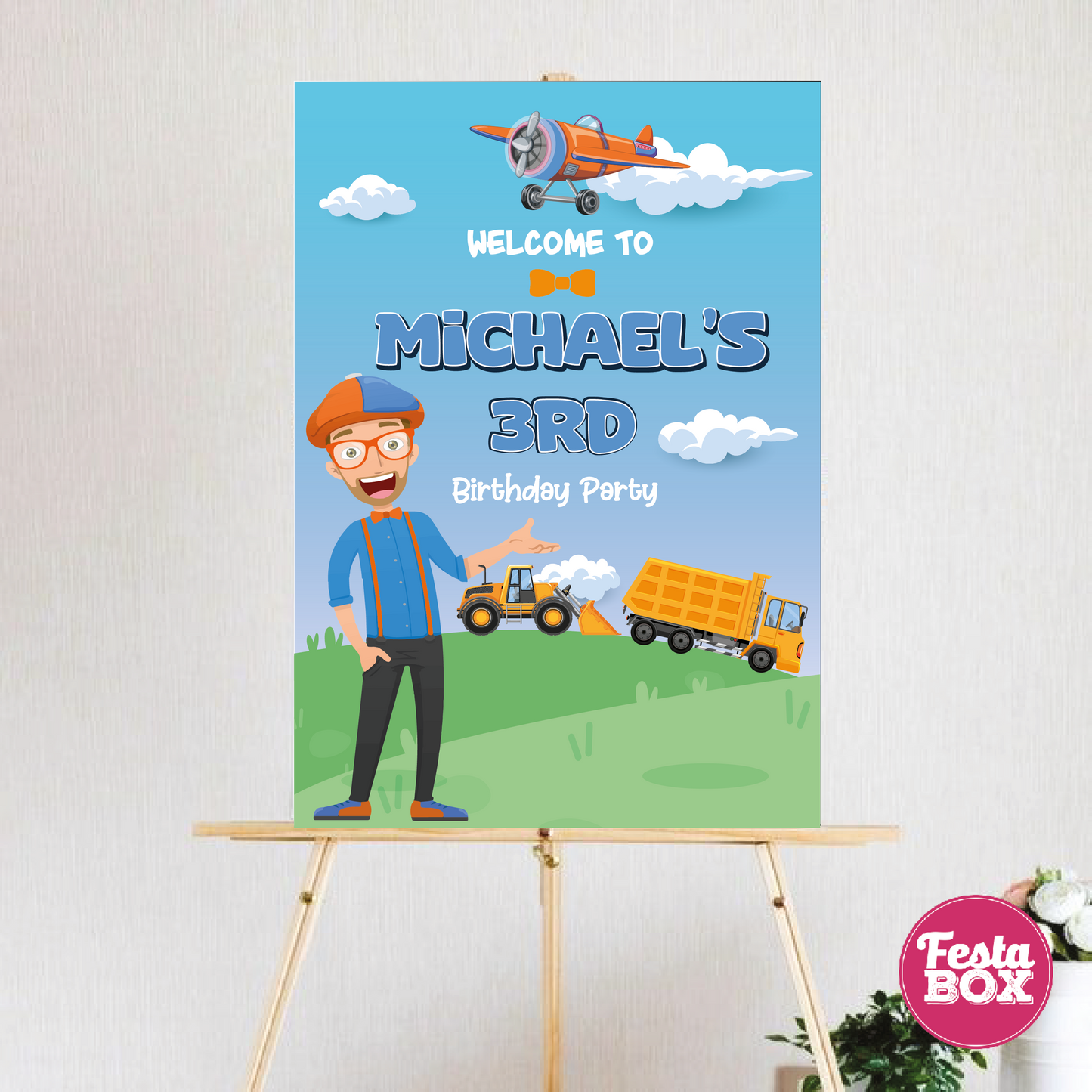 Welcome Sign for Birthday Party - Blippi Theme by Festabox