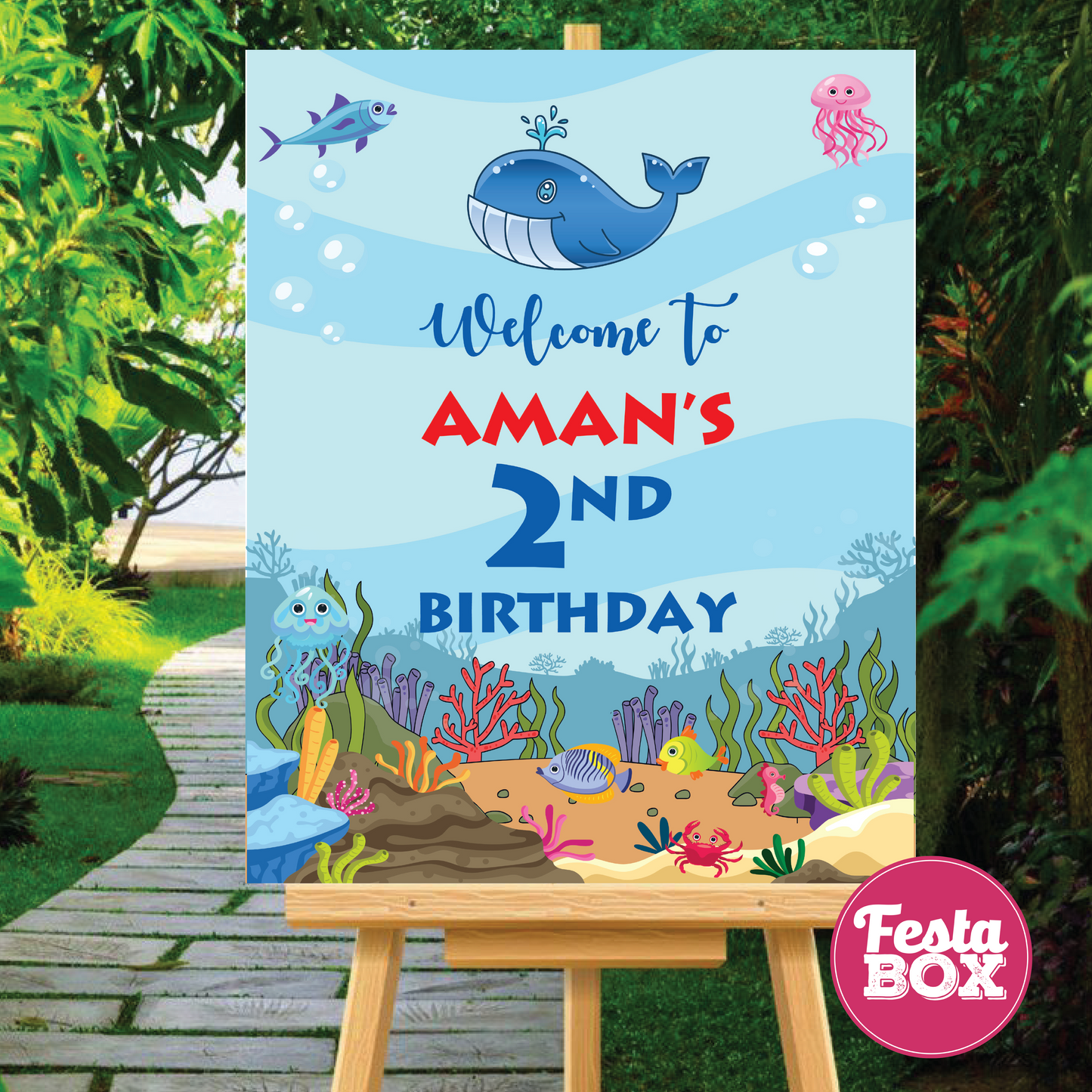 Welcome Sign Birthday Party Decoration - Under the Sea Theme - Option 2