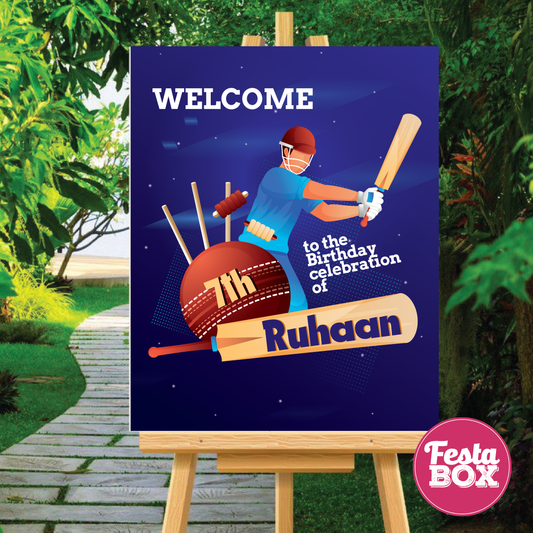 Welcome Sign for Birthday Party Decoration - Cricket Theme