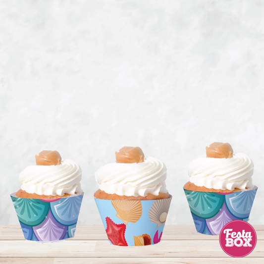 Cupcake Wrappers for Birthday Party Decoration - Mermaid Theme (Set of 6) - Assorted