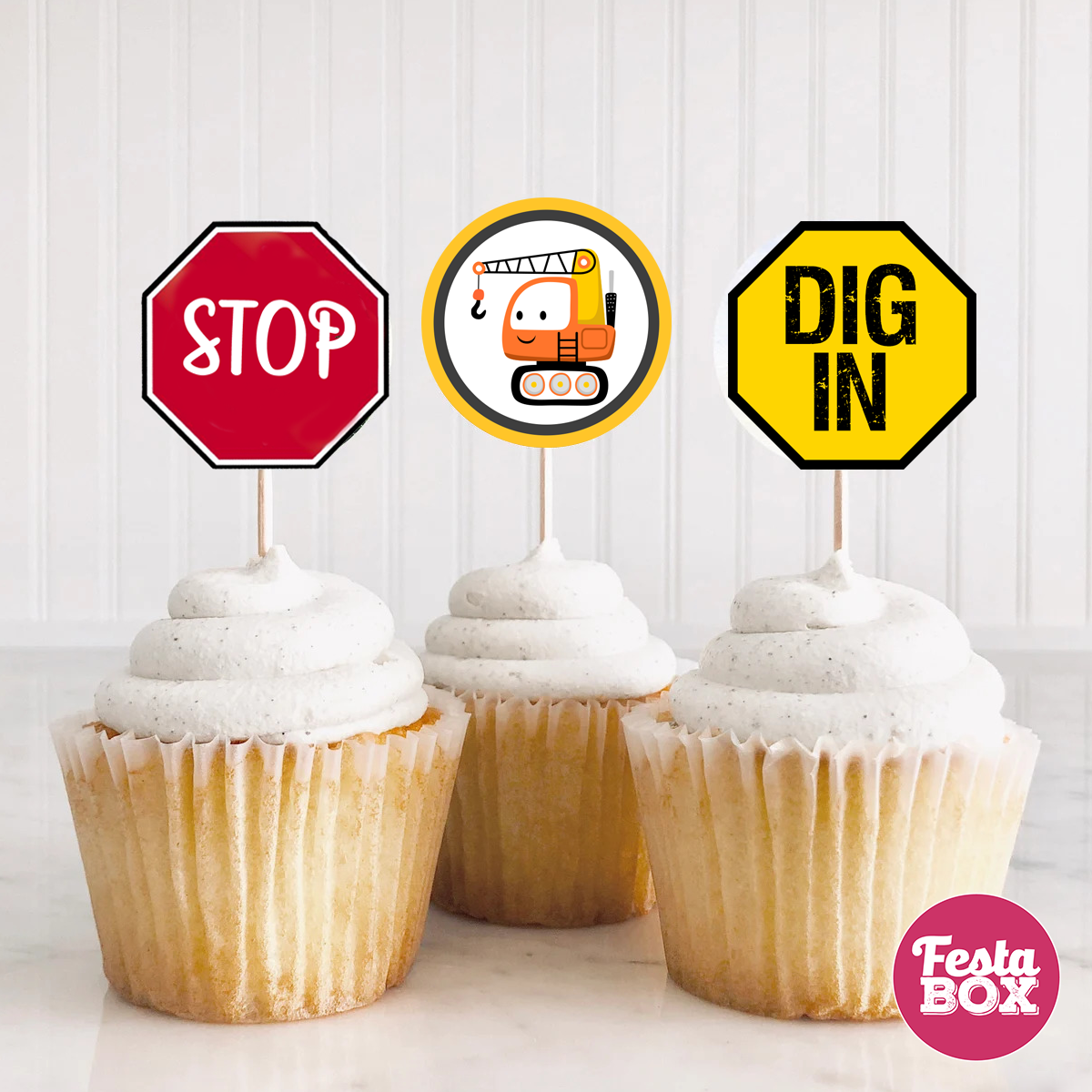 Cupcake Topper for Birthday Party Decoration under Construction Theme by Festabox (Set of 6)