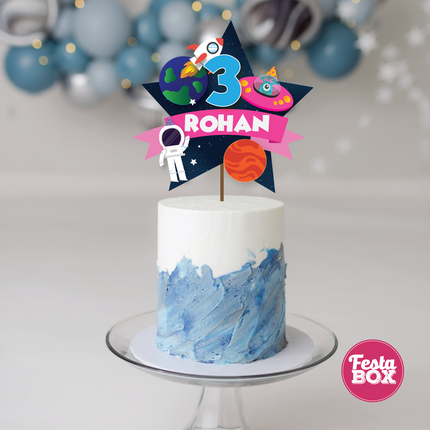 Cake Topper under the Space Theme by Festabox for Birthday Party Decorations