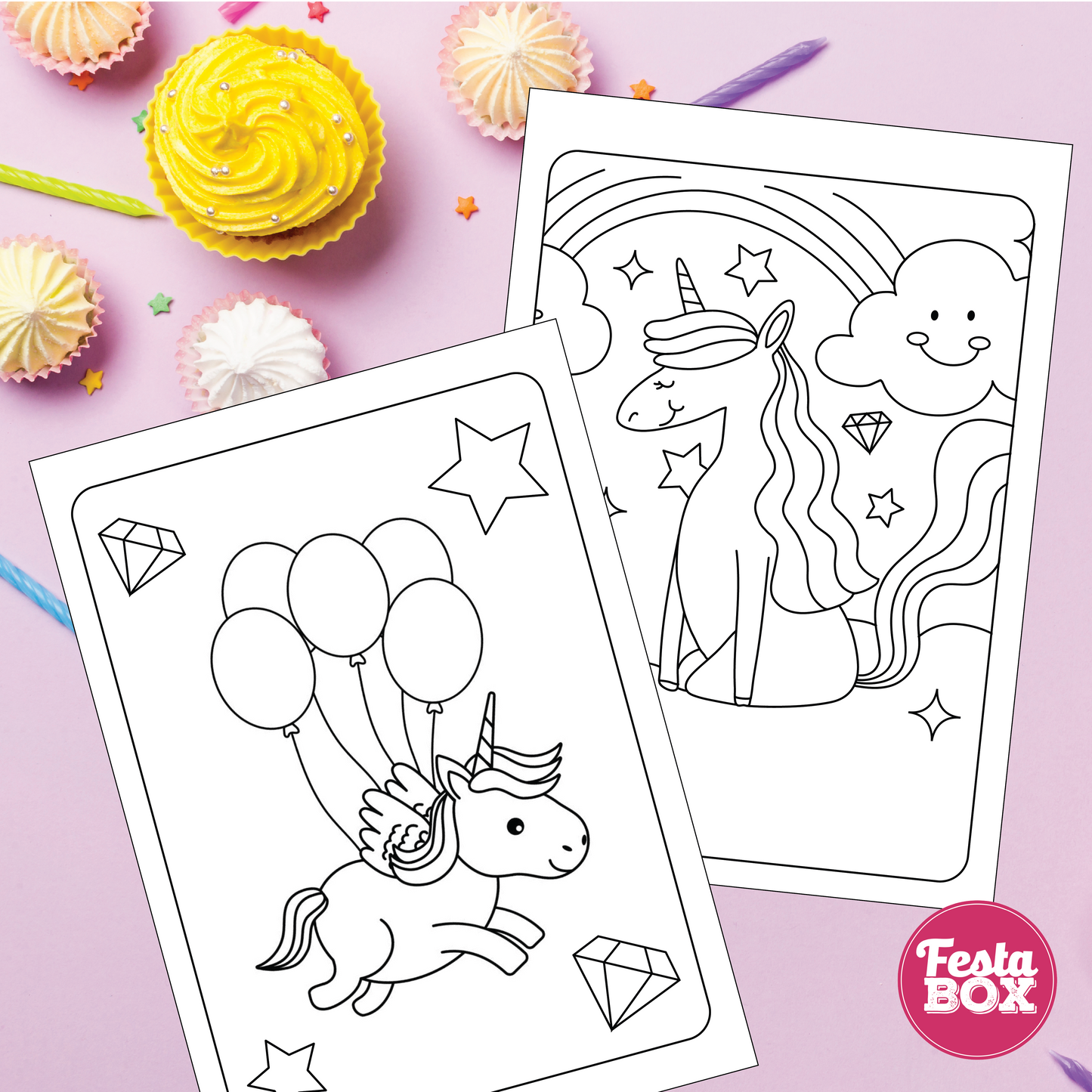 Colouring Sheets for Unicorn Theme by Festabox for Birthday Party Decorations