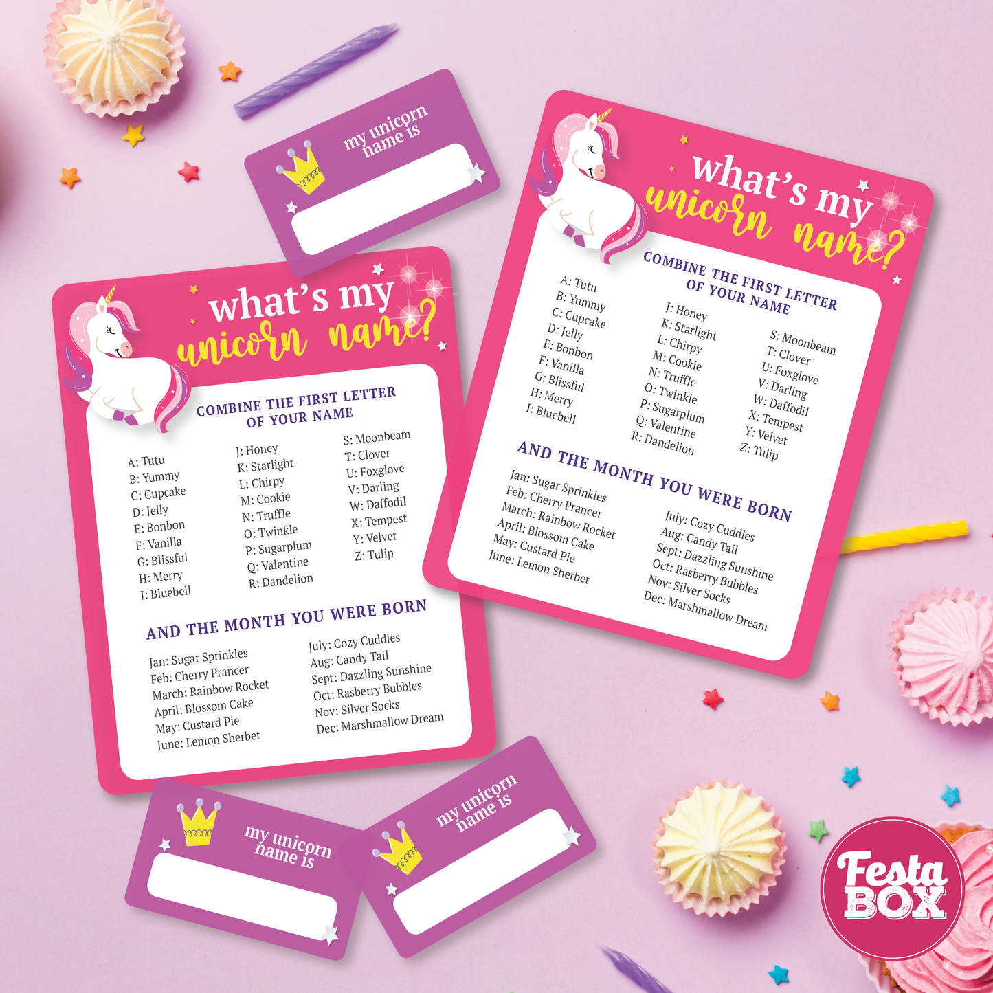 What's my unicorn name under Unicorn Theme by Festabox for Birthday Party Decorations