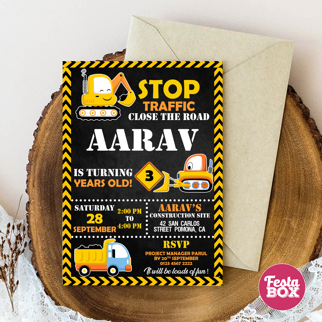 Birthday Party Invitation under the Construction Theme (Set of 6)
