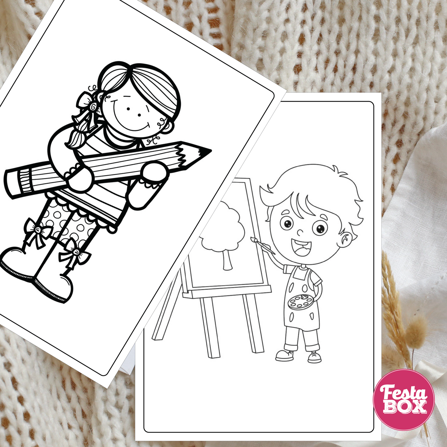 Colouring sheets (2 per set) for Baby Shower – Arts Theme by Festabox (Set of 6)