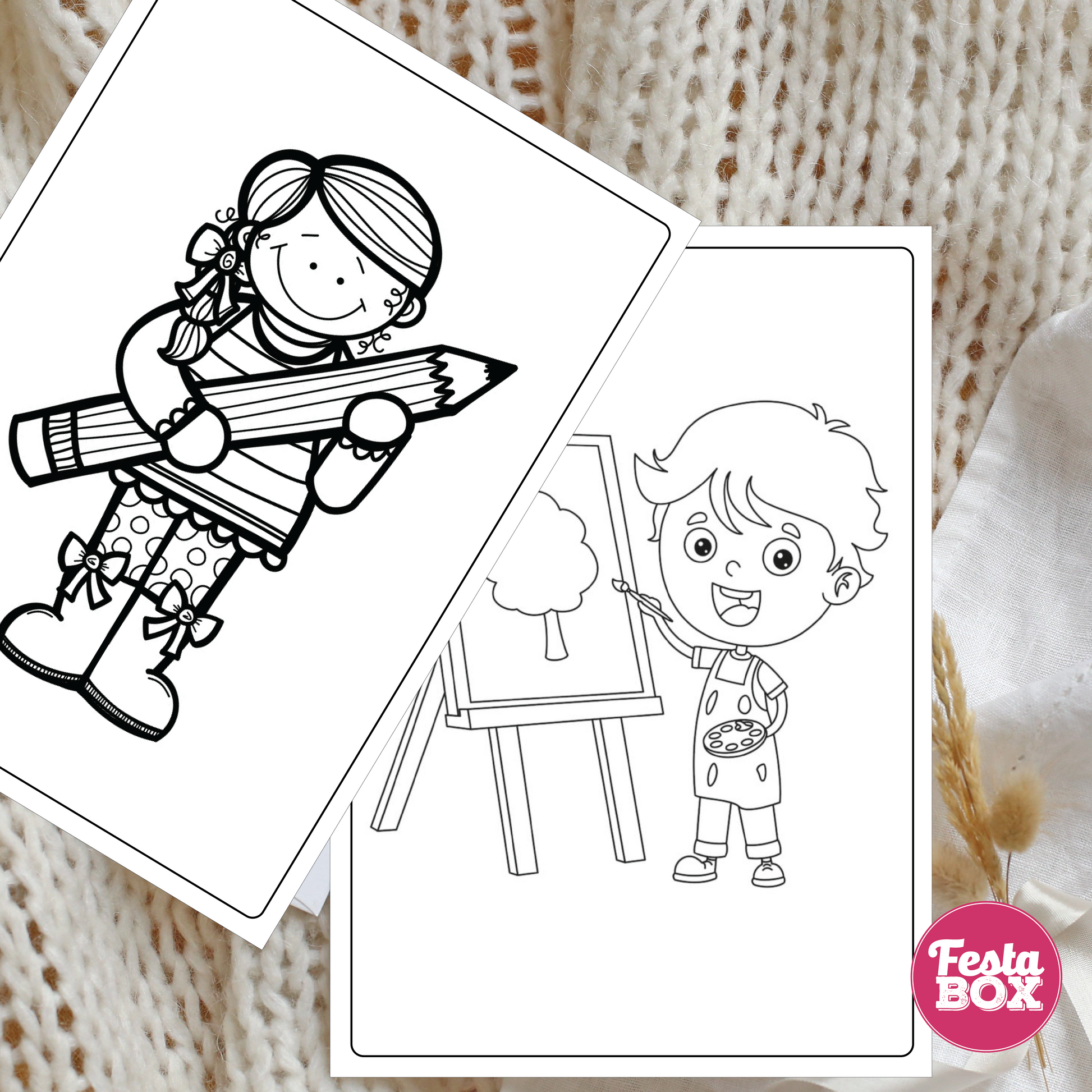 Colouring sheets (2 per set) for Baby Shower – Arts Theme by Festabox (Set of 6)
