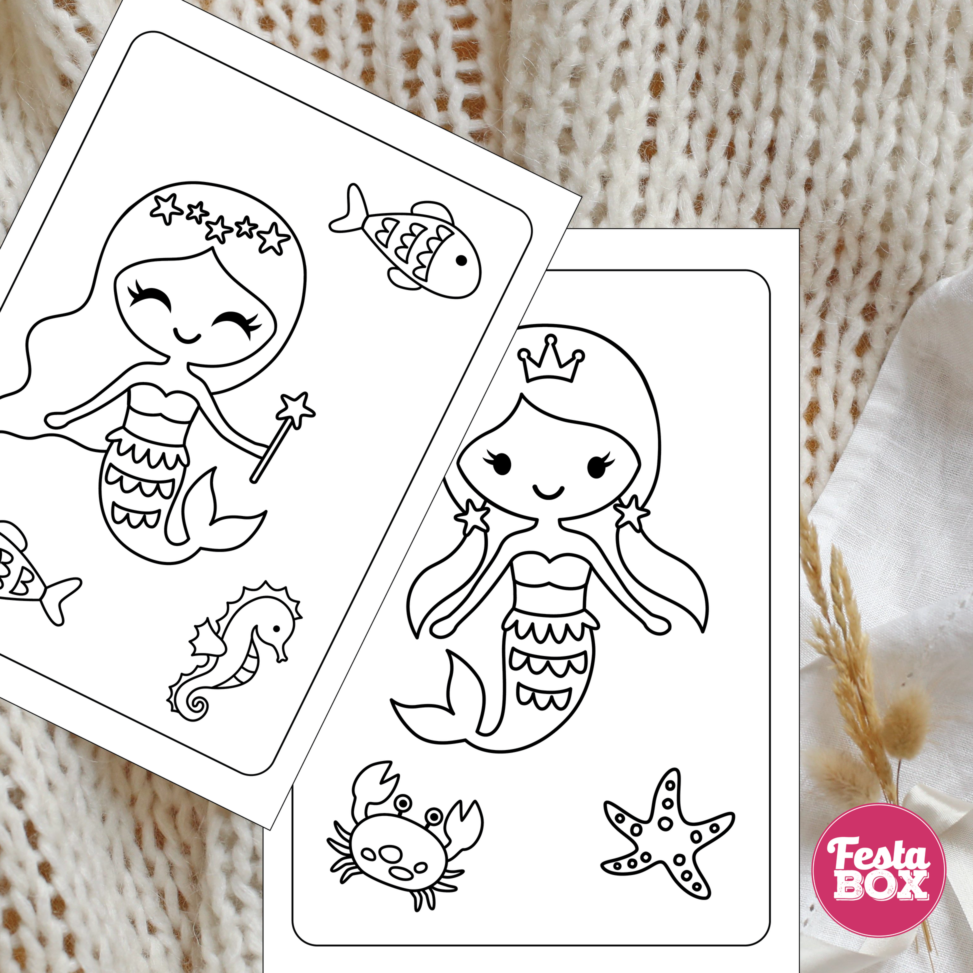 Birthday Game - Colouring Sheet (2 per set) - Mermaid Theme (Set of 6)