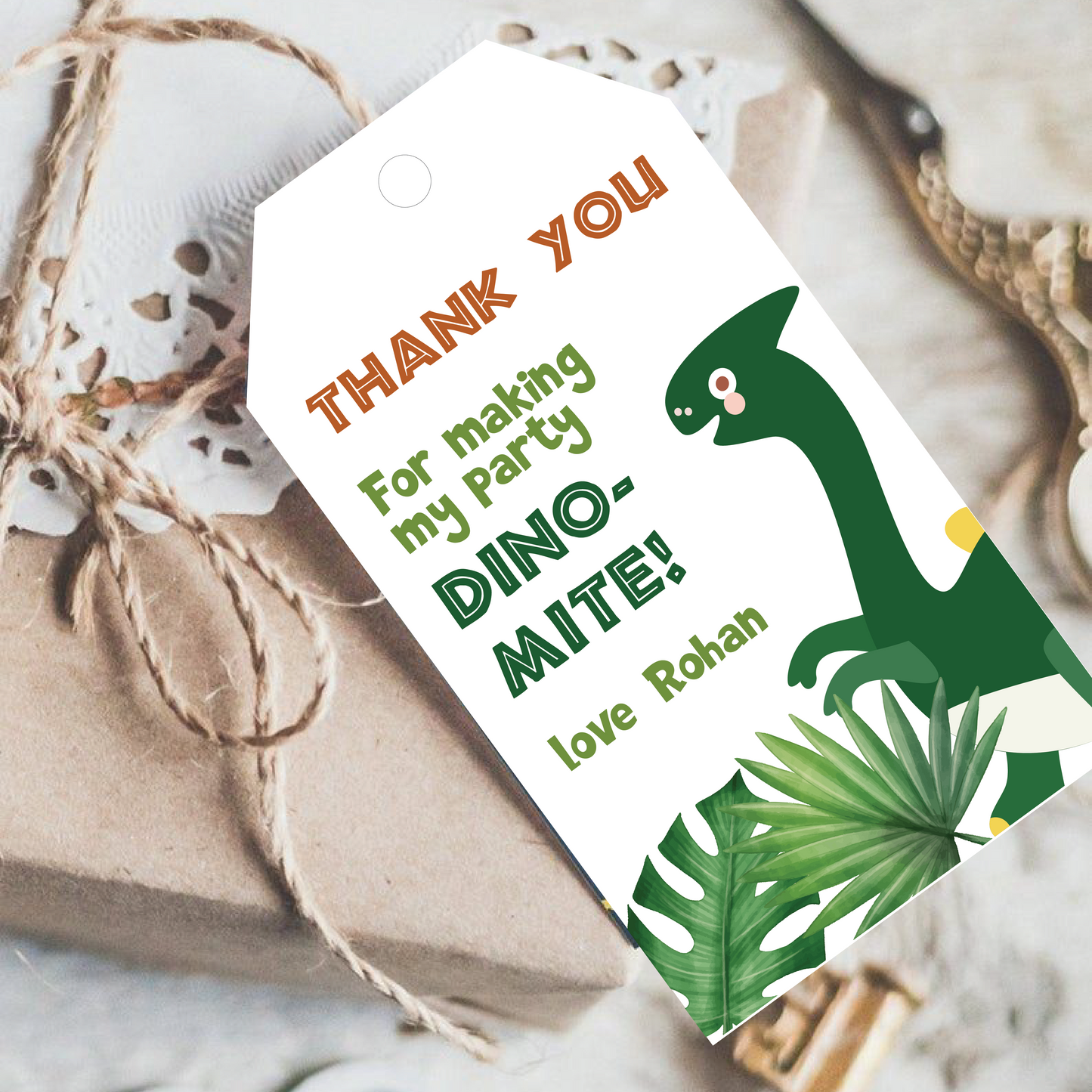 Gift Tags for Birthday Party Decoration - Dinosaur Theme (Set of 6)