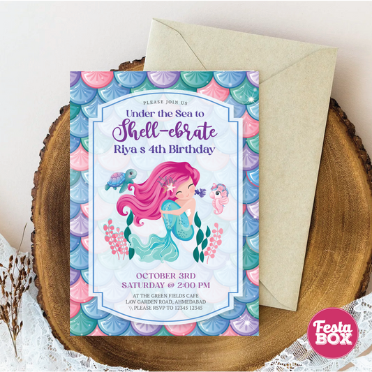 Birthday Party Invitation - Mermaid Theme by Festabox (Set of 6)